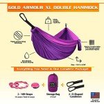 Gold Armour Camping Hammock - XL Double Hammock Portable Hammock Camping Accessories Gear for Outdoor Indoor with Tree Straps, USA Based Brand (Purple and Fuchsia)