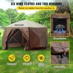 VEVOR 12 * 12ft 6 Sided Pop-up Canopy Shelter Tent with Mesh Windows, Portable Carry Bag, Stakes, Large Shade Tents for Outdoor Camping, Lawn and Backyard, Brown/Beige