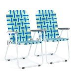 VINGLI Patio Lawn Webbed Folding Chairs Set of 2, Outdoor Beach Portable Lawn Chair Camping Chair Beach Chair for Yard, Garden Dining (Blue, Classic)