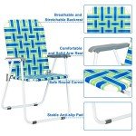 VINGLI Patio Lawn Webbed Folding Chairs Set of 2, Outdoor Beach Portable Lawn Chair Camping Chair Beach Chair for Yard, Garden Dining (Blue, Classic)