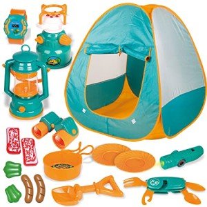 FUN LITTLE TOYS Pop Up Play tent with camping Gear and Tools set, Outdoor Toys for kids