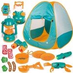 FUN LITTLE TOYS Pop Up Play tent with camping Gear and Tools set, Outdoor Toys for kids