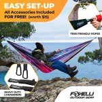 Foxelli Camping Hammock – Lightweight Portable Hammock from Durable Parachute Nylon with Tree Ropes & Carabiners for Indoor & Outdoor Use Hiking Camping Beach Backpack Travel