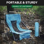HITORHIKE Low Sling Beach Camping Concert Folding Chair with Armrests and Breathable Nylon Mesh Back Compact and Sturdy Chair(Blue,Normal)