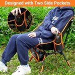 Sportneer Camping Chairs: 3 Heights Adjustable Folding Chairs for Outside with 2 Side Pockets - Compact & Portable Lawn Chairs for Backpacking, Camping, Hiking, Picnic and Travel (1, Orange)