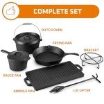 Bruntmor Camping Cooking Set Of 7. Pre Seasoned Cast Iron Pots And Pans Dutch Oven With Lids For Outdoor Comefire. Grill Cookware Skillet Sets With Storage Box