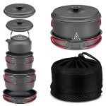 Alocs Camping Cookware Set Camping Gear, Compact Camping Pots and Pans Set, Durable Hard Alumina Camping Cooking Set for Outdoor Backpacking Camping Hiking Picnic, Included Mesh Carry Bag.
