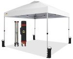 CROWN SHADES 10x10 Pop Up Canopy - Beach Tent with One Push Setup - Easy Outdoor Sun Shade for Events, Parties, Camping - Gazebo with STO-N-Go Cover Bag, Silver Coated Top, White