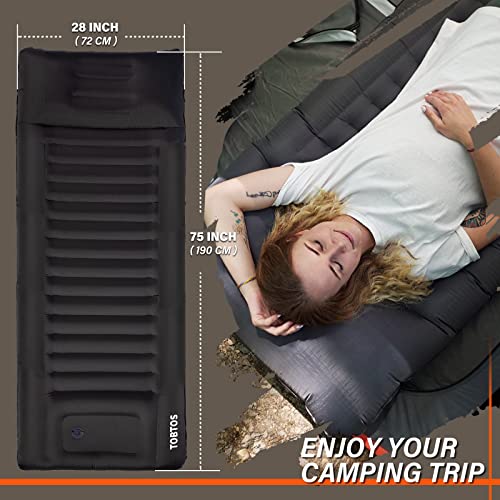 TOBTOS Inflatable Camping Sleeping Pad with Pillow (Grey)