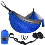 Gold Armour Camping Hammock - Portable Hammock Single Hammock Camping Accessories Gear for Outdoor Indoor Adult Kids, USA Based Brand (Blue & Grey)