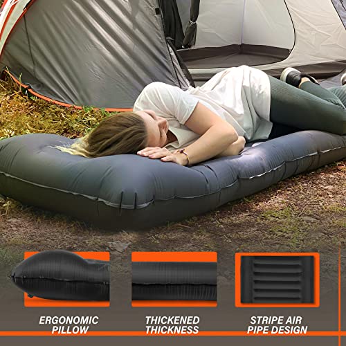TOBTOS Inflatable Camping Sleeping Pad with Pillow (Grey)
