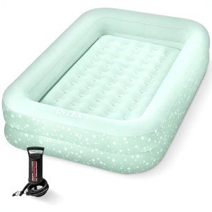 Intex Kids Travel Air Mattress Inflatable Bed with Raised Sides and Hand Pump - Portable Blow-Up Toddler Traveler Bed for Children's Naps or Sleep