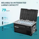 EUHOMY 12 Volt Refrigerator, 80QT(75L) 12V Fridge, Electric Cooler APP Control, Car Fridge 12/24V DC 110-240V AC, Car Refrigerator 0℉~68℉, 12 Volt Cooler for Camping, Trip, Truck, Boating, Outdoor