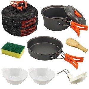 Camping Cooking Set,7Pcs Camping Pan Set for Backpack Cookware Pot and Pans Set, Survival Cooking Kit for Hiking Cooking Gear Outdoor Cooking and Picnic,Hiking, Picnic (Orange)