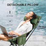 Hikero Portable High Back Camping Chair, Support Heavy Duty 440 lbs, Lightweight Folding Chair with Adjustable Pillow for Hiking, Beach, Backpacking (Green)