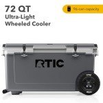 RTIC 72 Quart Ultra-Light Wheeled Cooler Hard Insulated Portable Ice Chest Box for Beach, Drink, Beverage, Camping, Picnic, Fishing, Boat, BBQ, 30% Lighter Than Rotomolded Coolers, Dark & Cool Grey