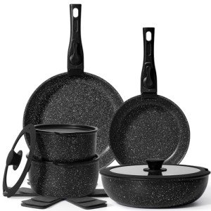 SODAY 15Pcs Pots and Pans Set Non Stick, Cookware Sets with Detachable Handle, Nonstick RV Kitchen Cooking Tools Removable Handles, Oven Safe, Induction Fast, Stackable Induction Cookware,Black