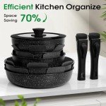 SODAY 15Pcs Pots and Pans Set Non Stick, Cookware Sets with Detachable Handle, Nonstick RV Kitchen Cooking Tools Removable Handles, Oven Safe, Induction Fast, Stackable Induction Cookware,Black
