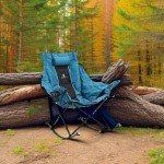 Dowinx Oversized Rocking Camping Chair, Fully Padded Patio Chair with Side Pocket and Carry Bag, High Back Portable Lawn Recliner with Headrest, Support 300 lbs, Blue