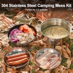 Odoland 15pcs Stainless Steel Camping Cookware Camping Pot and Pan Set with Portable Camping Stove Camping Mess Kit with Plates Bowls Forks Knives Spoons for Hiking Backpacking and Picnic