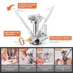 Odoland 15pcs Stainless Steel Camping Cookware Camping Pot and Pan Set with Portable Camping Stove Camping Mess Kit with Plates Bowls Forks Knives Spoons for Hiking Backpacking and Picnic