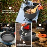 THTYBROS 17pcs Camping Cookware Kit, 0.45Gal Pot, 7inches Pan,0.30Gal Kettle Set with 2 Set Stainless Steel Cups Plates Forks Knives Spoons for Hiking,Camping,Backpacking,Outdoor Cooking and Picnic