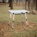 PORTAL Outdoor Folding Portable Picnic Camping Table with Adjustable Height Aluminum Roll Up Table Top Mesh Layer, Silver
