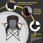FAIR WIND 2 Pack Oversized Fully Padded Camping Chair Heavy Duty Quad Fold Arm Chair Support 350 LBS with Cup Holder, Collapsible Lumbar Back Chair Portable for Outdoor, Black