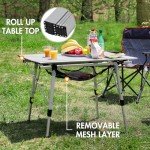PORTAL Outdoor Folding Portable Picnic Camping Table with Adjustable Height Aluminum Roll Up Table Top Mesh Layer, Silver