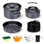 Alocs Camping Cookware, Camping Essentials with Accessories, Portable Camping Cooking Set Camping Gear for Outdoor Cooking, Backpacking, Hiking and Picnic., Dark Grey