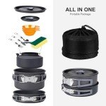 Alocs Camping Cookware, Camping Essentials with Accessories, Portable Camping Cooking Set Camping Gear for Outdoor Cooking, Backpacking, Hiking and Picnic., Dark Grey