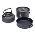 Alocs Camping Cookware, Camping Essentials with Accessories, Portable Camping Cooking Set Camping Gear for Outdoor Cooking, Backpacking, Hiking and Picnic., Dark Grey