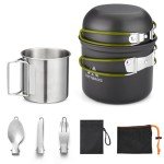 Camping Cookware Kit Backpacking, 0.33Gal Pots and 0.17Gal Pans Set,0.08Gal SUS304 Cup, Forks Knives Spoons for Hiking,Camping,Outdoor Cooking,Picnic,Solo Camping cookware
