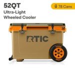 RTIC 52 Quart Ultra-Light Wheeled Hard Cooler Insulated Portable Ice Chest Box for Beach, Drink, Beverage, Camping, Picnic, Fishing, Boat, 30% Lighter Than Rotomolded Coolers, Trailblazer