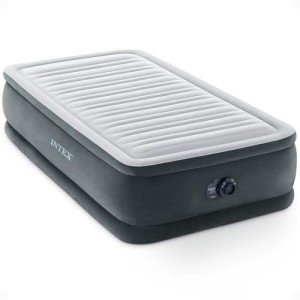 Intex 67765ED Dura-Beam Deluxe Comfort-Plush Mid-Rise Air Mattress: Fiber-Tech – Twin Size – Built-in Electric Pump – 13in Bed Height – 300lb Weight Capacity