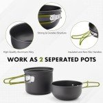 Camping Cookware Kit Backpacking, 0.33Gal Pots and 0.17Gal Pans Set,0.08Gal SUS304 Cup, Forks Knives Spoons for Hiking,Camping,Outdoor Cooking,Picnic,Solo Camping cookware