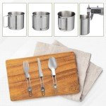 Camping Cookware Kit Backpacking, 0.33Gal Pots and 0.17Gal Pans Set,0.08Gal SUS304 Cup, Forks Knives Spoons for Hiking,Camping,Outdoor Cooking,Picnic,Solo Camping cookware