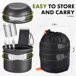 Camping Cookware Kit Backpacking, 0.33Gal Pots and 0.17Gal Pans Set,0.08Gal SUS304 Cup, Forks Knives Spoons for Hiking,Camping,Outdoor Cooking,Picnic,Solo Camping cookware