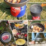 Amomb Camping Cookware Set, Non-Stick Lightweight Camping Pot and Pan Set with Stainless Steel Kettle Plates Spoon for Backpacking, Hiking, Outdoor Cooking and Picnic