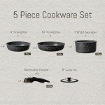 CAROTE Nonstick Cookware Sets, Non Stick Pots and Pans Set Detachable Handle, Kitchen Cookware Sets with Removable Handle, Stackable RV Cookware for Campers, Oven Safe, Midnight Black, 5pcs