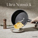 CAROTE Nonstick Cookware Sets, Non Stick Pots and Pans Set Detachable Handle, Kitchen Cookware Sets with Removable Handle, Stackable RV Cookware for Campers, Oven Safe, Midnight Black, 5pcs