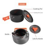 Amomb Camping Cookware Set, Non-Stick Lightweight Camping Pot and Pan Set with Stainless Steel Kettle Plates Spoon for Backpacking, Hiking, Outdoor Cooking and Picnic