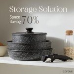 CAROTE Nonstick Cookware Sets, Non Stick Pots and Pans Set Detachable Handle, Kitchen Cookware Sets with Removable Handle, Stackable RV Cookware for Campers, Oven Safe, Midnight Black, 5pcs