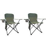 SAILARY 2PCS Folding Camping Collapsible Chairs Heavy Duty Lawn Chair with Cooler Bag, Storage Pocket, Waterproof Bag Outdoor Arm Chair, Supports 225LBS, Green