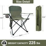 SAILARY 2PCS Folding Camping Collapsible Chairs Heavy Duty Lawn Chair with Cooler Bag, Storage Pocket, Waterproof Bag Outdoor Arm Chair, Supports 225LBS, Green