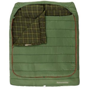 Naturehike Flannel Double Sleeping Bag with Pillows for Couples & Family, 40℉ Doublewide Two Person Sleeping Bag for All Seasons Camping Hiking Backpacking, Dill Green