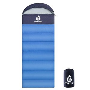 CONTUK Sleeping Bags for Adults, Green Material, Waterproof, Improved Skin-Friendly Poly-Pongee Lining, Camping Sleeping Bag with Optimized Zippers and Stitching, Blue & Black, 3 Seasons