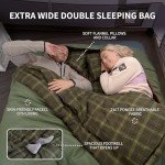 Naturehike Flannel Double Sleeping Bag with Pillows for Couples & Family, 40℉ Doublewide Two Person Sleeping Bag for All Seasons Camping Hiking Backpacking, Dill Green