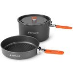 Odoland Camping Cookware Mess Kit, Non-Stick Lightweight Camping Pot and Fry Pan Set with Mesh Bag for Backpacking, Outdoor Cooking and Picnic, for 1-2 People