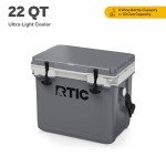 RTIC Ultra-Light 22 Quart Hard Cooler Insulated Portable Ice Chest Box for Drink, Beverage, Beach, Camping, Picnic, Fishing, Boat, Barbecue, 30% Lighter Than Rotomolded Coolers, Dark Grey & Cool Grey